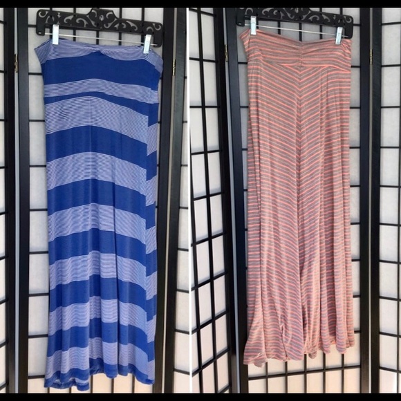 CKW Dresses & Skirts - Striped Strapless Maxi Skirt - Blue & Coral